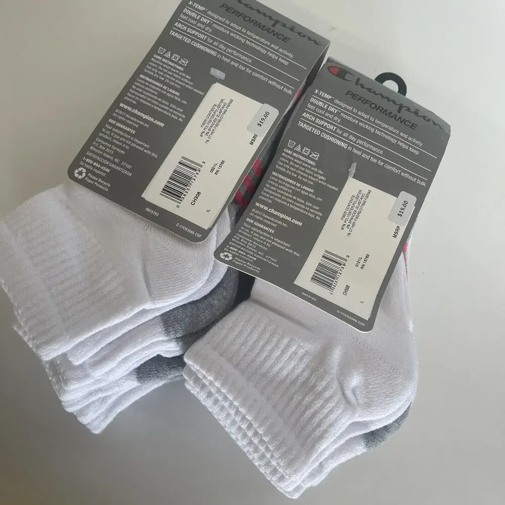 12 Pairs Champion womens Double Dry Performance Ankle Socks Blue‎ & White